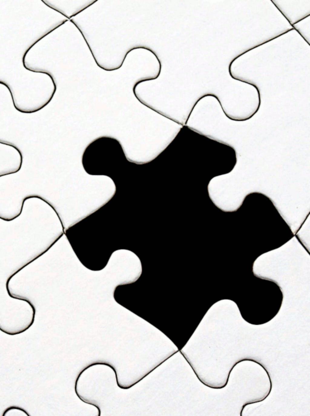 Darstellung eines weissen Puzzle bei dem ein Teilstück noch eingesetzt werden muss. [https://www.pexels.com]